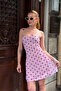 Women's Pink Polka Dot Gathered Waist Thin Strap Lined Mini Tulle Dress - 2