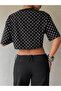 Women's Polka Dot Patterned Crop T-Shirt Basic Oversize Summer Blouse - 2