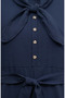Scarf Collar Half Button Belted Dress 2262-05 Navy Blue - 4