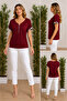 Women's Short-Sleeved Front-Zip Viscose Blouse with Sparkling Sleeve Detail – Stylish and Comfortable Summer Blouse - 2