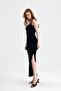 Black Strap Slit Long Dress - 2