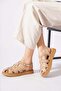 Tolas Caged Buckle Genuine Leather Women's Sandals Beige Skin - 3
