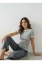 Gray Melange Contrast Couple Look T-Shirt with Drawstring Detail - 5