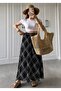 Long Elastic Waist Lined Pocketless Plaid Model Seasonal Skirt (90cm) - 2