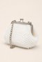 Women's White Sequined Hand-Knitted Evening Dress Bag with Silver Chain Strap and Clip Detail - 5