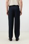 Navy Blue Double Pleated Men's Trousers with Buckle Detail - 5