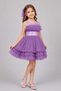 Girl's Transparent Strappy Round Neckline Skirt with Sequin Belt at the Waist Layered Tulle Fluffy Lilac Evening Dress - 3