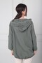 Women's Hooded Buttoned Front Jacket with Pockets and Brode Scallop Embroidery in Italian Cotton - 4