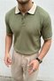 Mirny Men's Khaki Slim Ribbed Knit Polo T-Shirt - 5