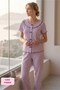 Women's Lilac Wrinkled Baby Collar Ruffle Bow Detailed Cotton Combed Cotton Seasonal Short Sleeve Pajama Set