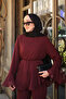 Women's Chiffon Suit with Drawstring Waist Trousers, Burgundy - 5