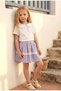 Girl's Baby Collar Printed Lace Detailed Plaid Skirt Set