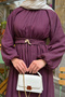 Women's Elastic Waist Belt Detail Dress, Plum - 5