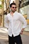 White 100% Cotton Striped Linen Men's Shirt E6774 - 6