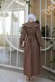 Women's Belted Zippered Long Dress Mocha Color - 3