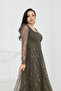 Square Neck Beaded Midi Dress - Khaki Green - 4