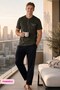 Men's Khaki Crew Neck 3-Button Chest Pocket Seasonal Cotton Lycra Short Sleeve Pocketed Pajama Set