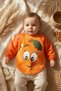 Zestie Orange Cheerful Orange Patterned Long Sleeve Liquid-Proof Baby Food and Activity Bib 6-24 a - 5