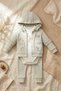 Baby Green Ruffled Squirrel Embroidered 3-Piece Set - Cotton Hooded Cardigan, Bodysuit and Ribbed Pants Set - 3