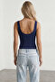 Women's navy blue u-neck stretch snap body alc-x15537 - 5