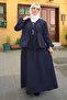 Black Front Tie Elastic Sleeve Kimono Skirt Set - 2