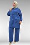 67047 Plus Size Trouser Suit with Stone Detail on Collar and Pockets - Indigo