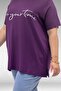 68504 Plus Size Kısakol Printed Combed Cotton Tunic - Plum - 2