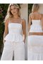 Women's White Embroidered Strappy Peplum Blouse