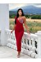 Red One-Shoulder Stone Embellished Slit Evening Dress 583240