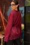 Burgundy Asymmetrical Ruched Long Sleeve Satin Blouse Mg2799 - 2