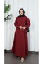 Side Buckle Terikoton Dress Burgundy Hnt0329 - 2