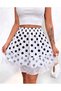 Women's Elastic Waist Lace Detailed Sandy Fabric Polka Dot Mini Skirt Length 45 cm