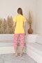 Short Sleeve Buttoned Collar Bottom Capri Yellow Color Young Girl's Pajama Set - 4