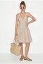 Women's Beige V-Neck Thin Straps Striped Gipeli Back Detail Gofre Dress De261074 60286304 - 2