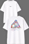Striped Dj Design Front and Back Printed White Oversize T-Shirt