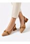 Women's Tan Thick Heel Comfortable Fit Heeled Ballerina Shoes - 3