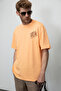 Alonzo Men's Oversize Fit 100% Cotton Embroidered and Printed Orange T-Shirt - 3