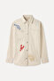 Women's Ecru Oversized Shirt Jacket with Pocket Detail and Embroidery - 5