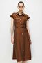 Modailgi Shoulder Epaulettes Short Sleeve Belted Waist Midi Length Dress - 5