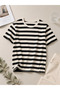 Women's Striped Basic T-Shirt Crew Neck Soft Textured 100% Cotton Casual T-Shirt - 4