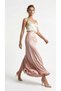 Women's High Waist Pink Color Long Viscose Satin Skirt - 6