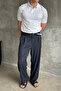 Men's Pleated Extra Baggy Fit Striped Fabric Trousers - 5