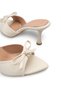Meet Women's Beige Satin Bow Detailed Pointed Toe 7 cm Thin Heeled Mule Slippers - 2