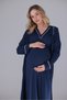 Navy Blue Ribbed Design Cotton Short Sleeve Maternity Nightgown-Dressing Gown Set of 2 - 8