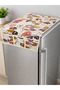 B&S Printed Refrigerator Cover with Lace Trim - Cotton-Linen Dustproof Decorative Top Cover for Fridge