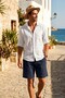 Men's Navy Blue Muslin Fabric Pocketed Elastic Waist Drawstring Thin Above Knee Shorts 26Esrth515 - 3