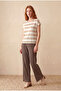 Women's Regular Fit Crew Neck Short Sleeve Ecru / Sand Color Striped Viscose / Elastane T-Shirt Wilda - 2