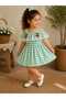 Cherry Detailed Pompom Gingham Girls' Dress