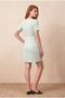 Women's Regular Fit V-Neck Short Sleeve Green, White Striped Viscose Blend Mini Dress Kelly - 3