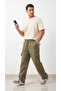 Men's Khaki Parachute Fabric Commando Pocketed Clip-On (Adjustable Leg) Baggy Sweatpants - 5